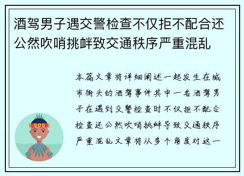 酒驾男子遇交警检查不仅拒不配合还公然吹哨挑衅致交通秩序严重混乱